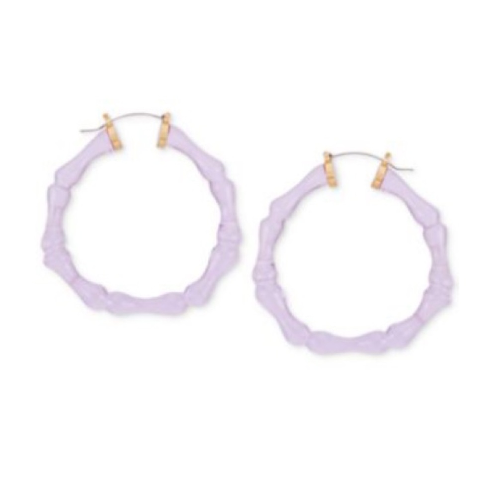 Guess Purple Lucite Bamboo-Shaped Large Hoop Earrings, 2.25"